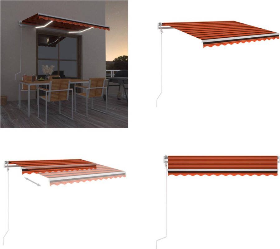 VidaXL Luifel automatisch met LED windsensor 350x250 cm oranje bruin Uitschuifbare Luifel Uitschuifbare Luifels Uittrekbare Luifel Uittrekbare Luifels