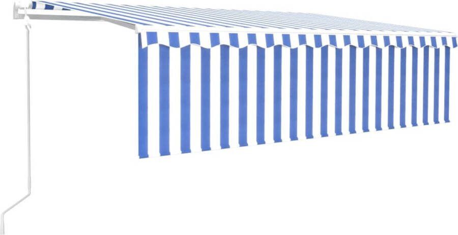 VidaXL Luifel automatisch rolgordijn LED windsensor 5x3 m blauw en wit