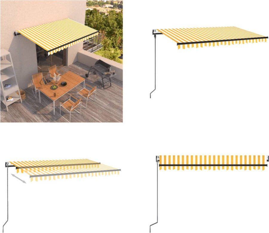 VidaXL Luifel automatisch uittrekbaar 450x300 cm geel en wit Uitschuifbare Luifel Uitschuifbare Luifels Uittrekbare Luifel Uittrekbare Luifels