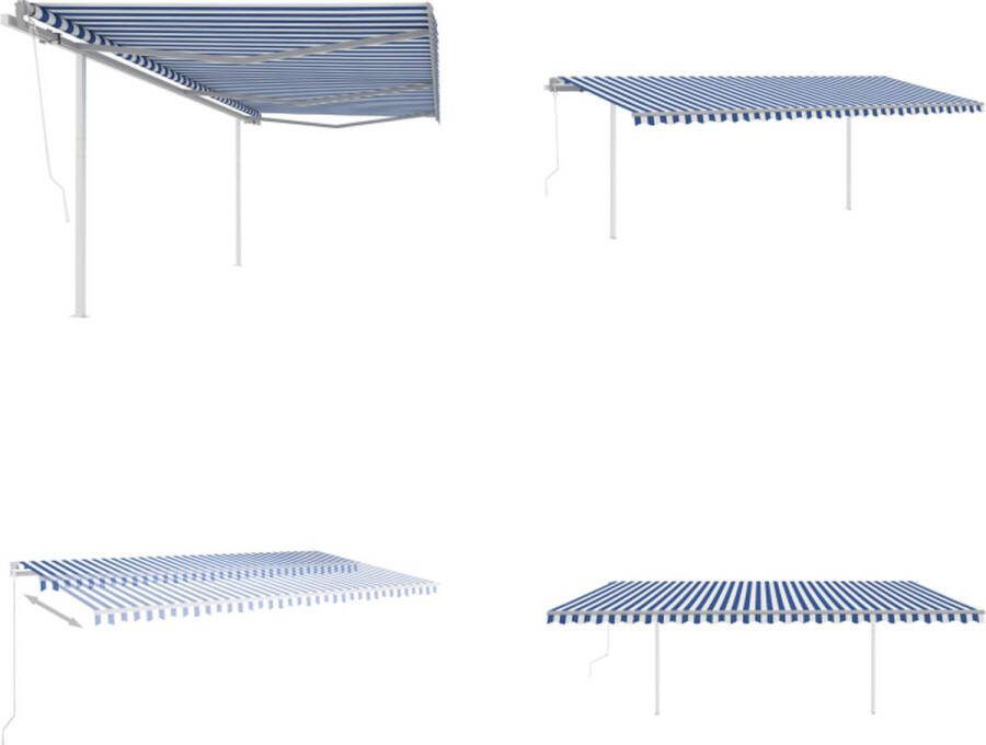 VidaXL Luifel automatisch uittrekbaar met palen 6x3 m blauw en wit Uitschuifbare Luifel Uitschuifbare Luifels Uittrekbare Luifel Uittrekbare Luifels
