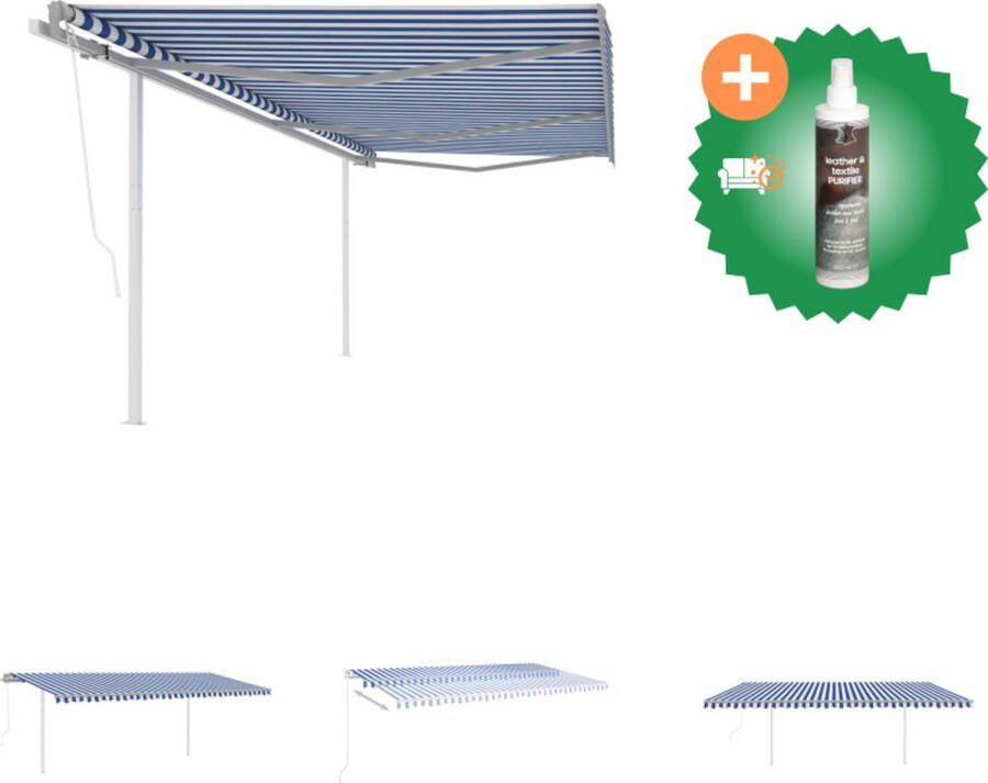 VidaXL Luifel automatisch uittrekbaar met palen 6x3 m blauw en wit Vensterzonwering Inclusief Reiniger