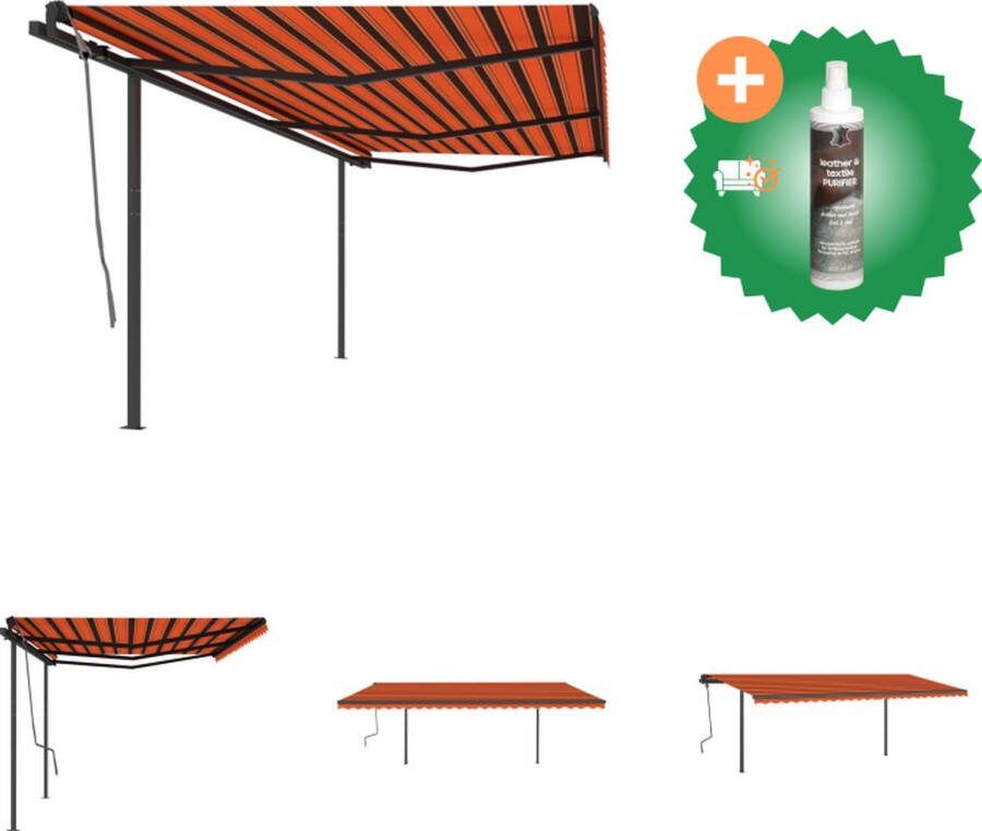 VidaXL Luifel automatisch uittrekbaar met palen 6x3 m oranje en bruin Vensterzonwering Inclusief Reiniger