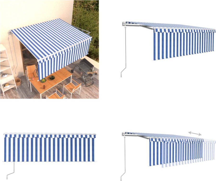 VidaXL Luifel automatisch uittrekbaar met rolgordijn 4x3 m blauw wit Uitschuifbare Luifel Uitschuifbare Luifels Uittrekbare Luifel Uittrekbare Luifels