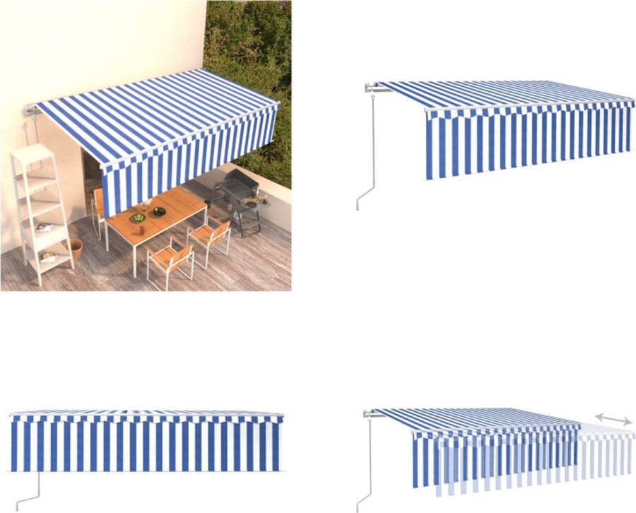 VidaXL Luifel automatisch uittrekbaar met rolgordijn 6x3 m blauw wit Uitschuifbare Luifel Uitschuifbare Luifels Uittrekbare Luifel Uittrekbare Luifels