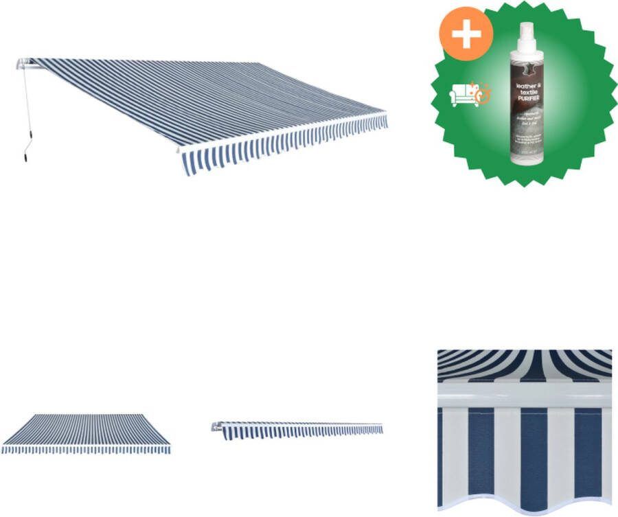 VidaXL Luifel handmatig uitschuifbaar 500 cm blauw en wit Vensterzonwering Inclusief Reiniger