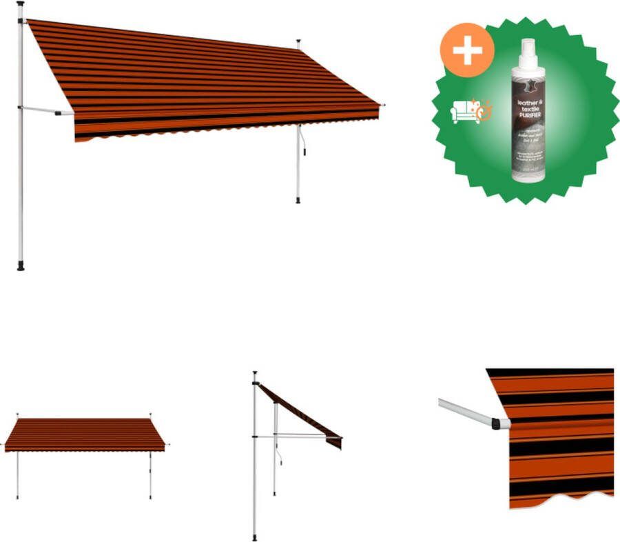 VidaXL Luifel handmatig uittrekbaar 350 cm oranje en bruin Vensterzonwering Inclusief Reiniger