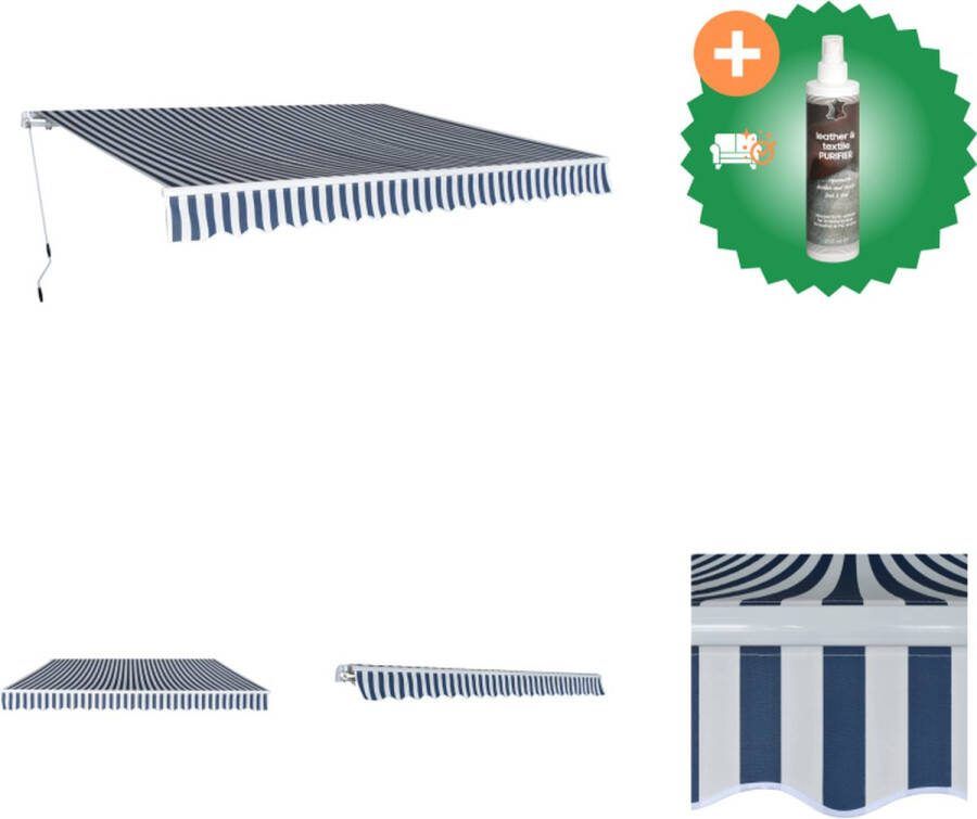 VidaXL Luifel handmatig uittrekbaar 400 cm blauw wit Vensterzonwering Inclusief Reiniger