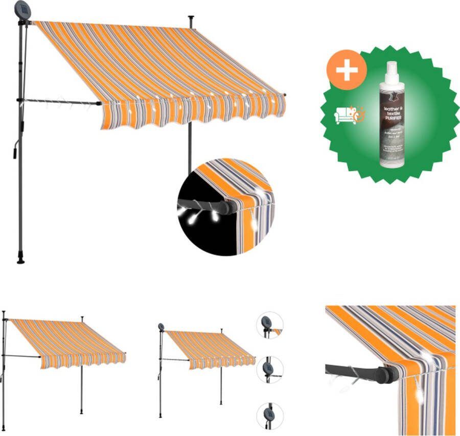 VidaXL Luifel handmatig uittrekbaar met LED 100 cm geel en blauw Vensterzonwering Inclusief Reiniger