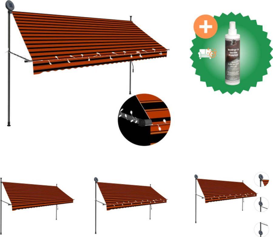 VidaXL Luifel handmatig uittrekbaar met LED 300 cm oranje en bruin Vensterzonwering Inclusief Reiniger