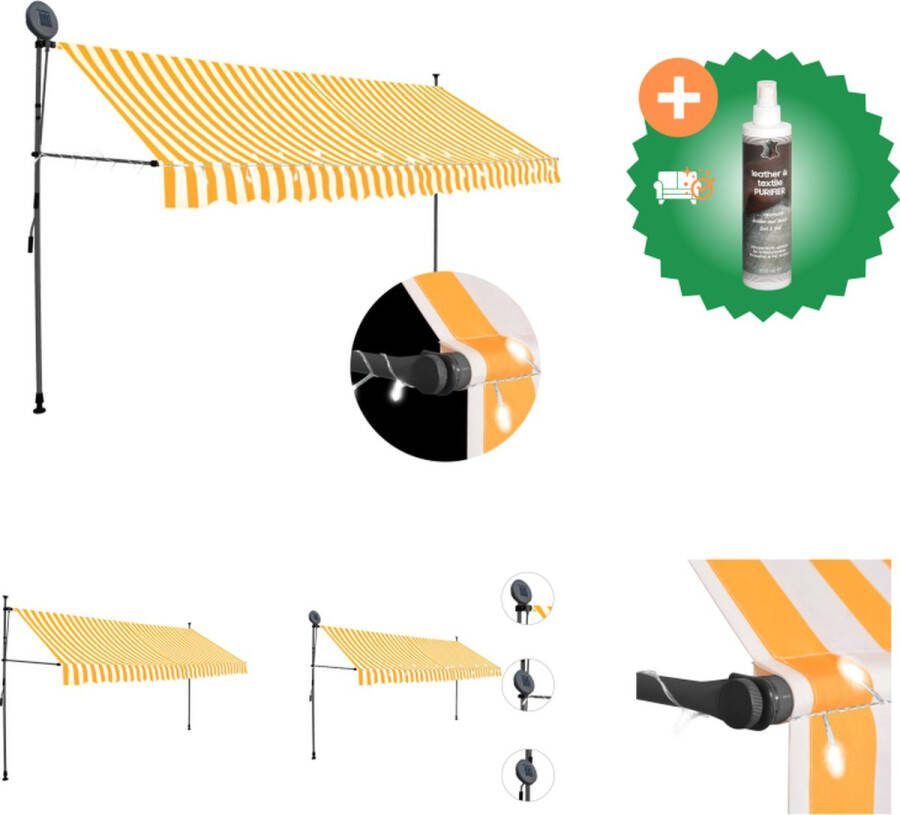 VidaXL Luifel handmatig uittrekbaar met LED 350 cm wit en oranje Vensterzonwering Inclusief Reiniger