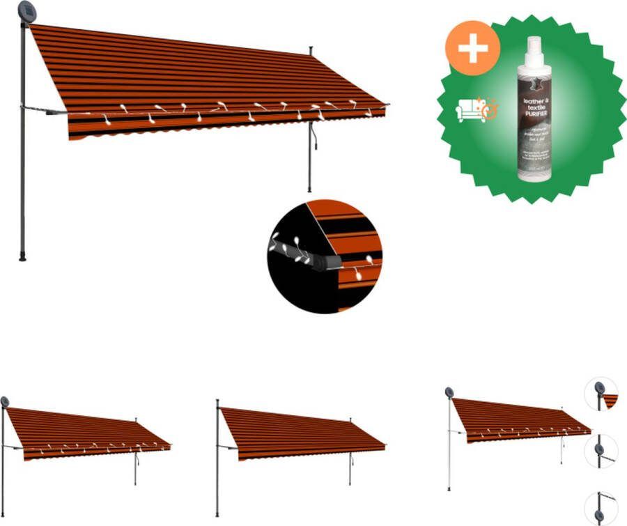 VidaXL Luifel handmatig uittrekbaar met LED 400 cm oranje en bruin Vensterzonwering Inclusief Reiniger