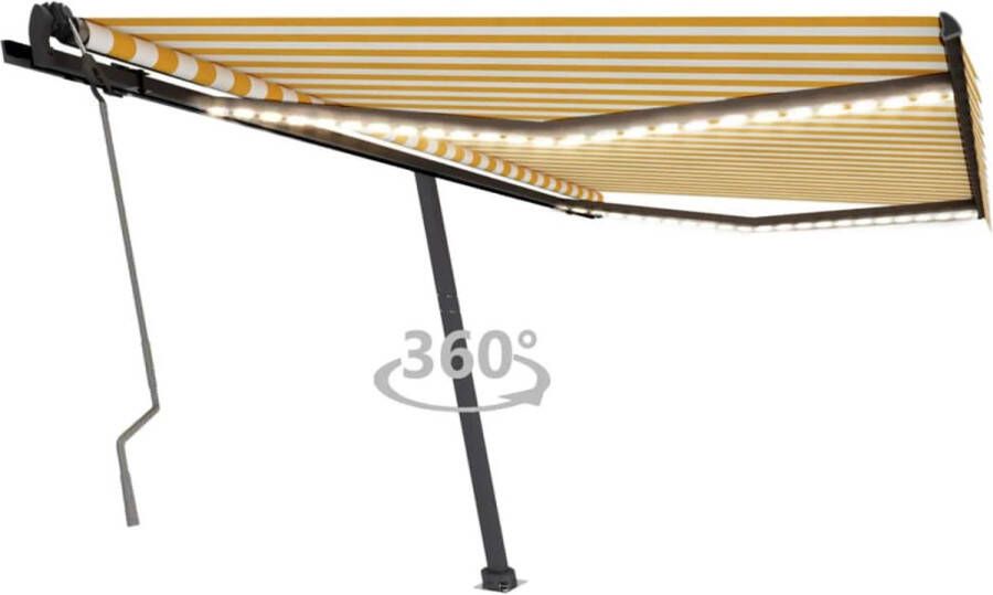 VidaXL -Luifel-handmatig-uittrekbaar-met-LED-400x350-cm-geel-en-wit