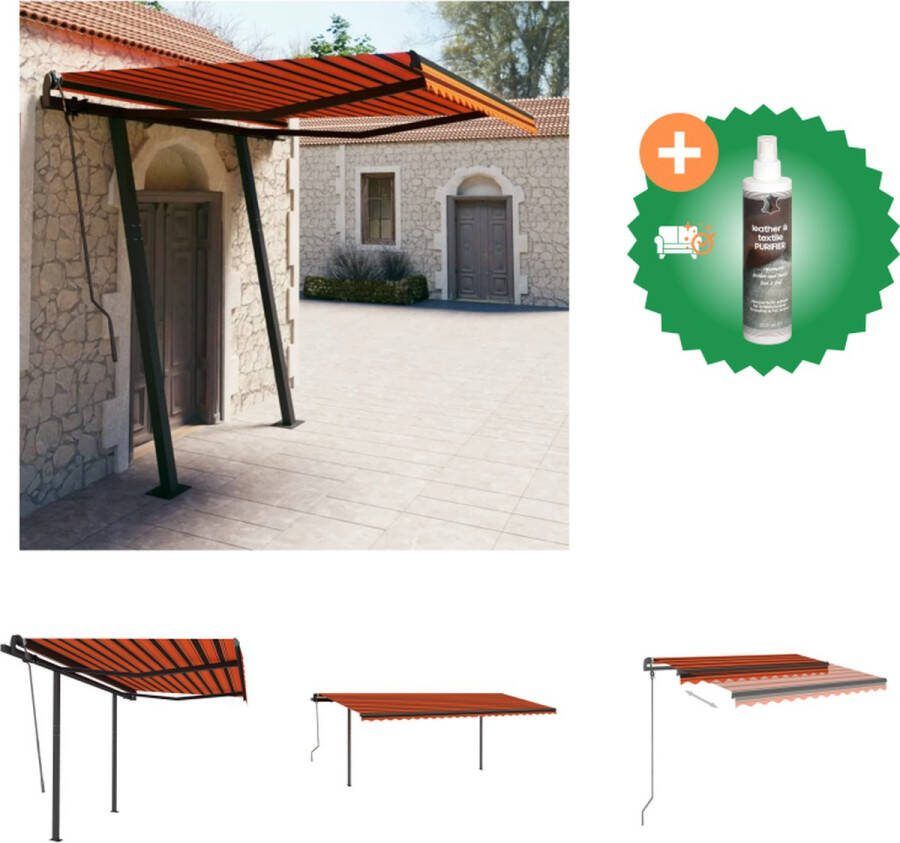 VidaXL Luifel handmatig uittrekbaar met palen 3 5x2 5 m oranje bruin Vensterzonwering Inclusief Reiniger