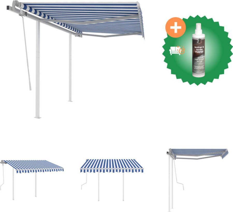 VidaXL Luifel handmatig uittrekbaar met palen 3x2 5 m blauw en wit Vensterzonwering Inclusief Reiniger