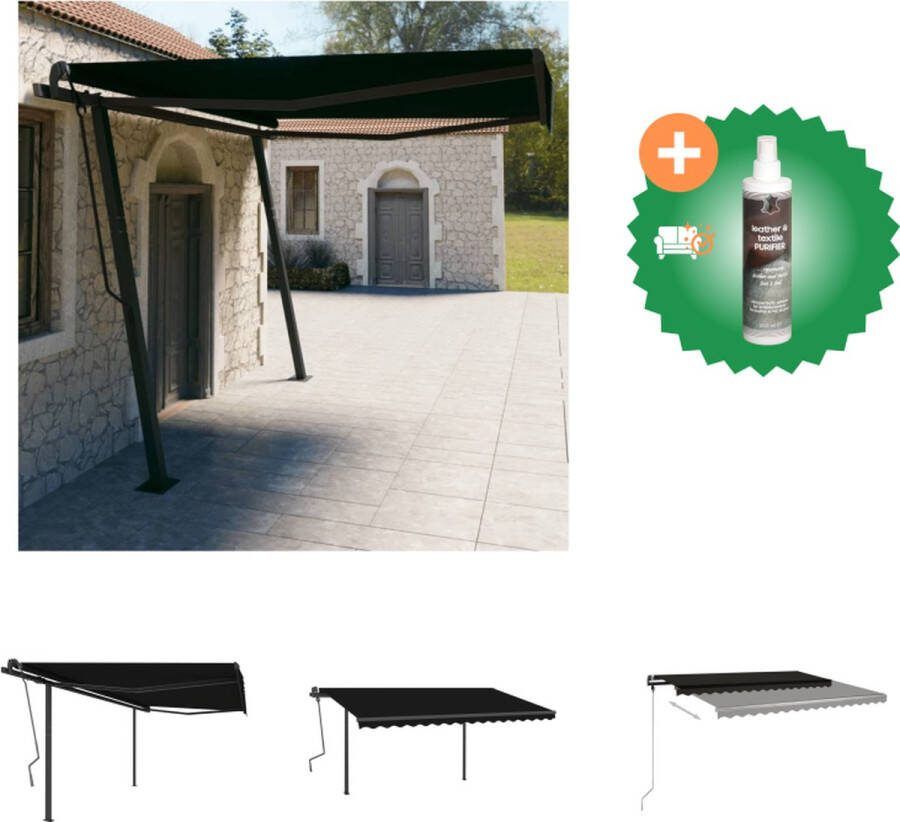 VidaXL Luifel handmatig uittrekbaar met palen 4x3 m antracietkleurig Vensterzonwering Inclusief Reiniger