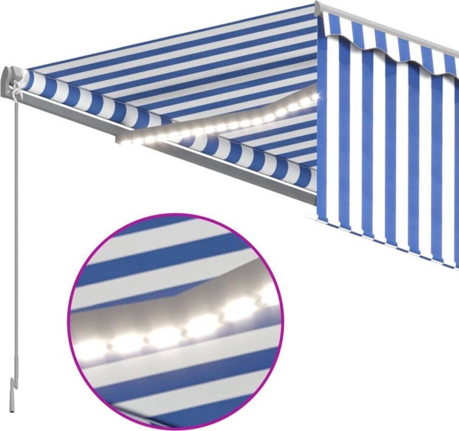 VidaXL Luifel handmatig uittrekbaar rolgordijn LED 3 5x2 5 m blauw wit