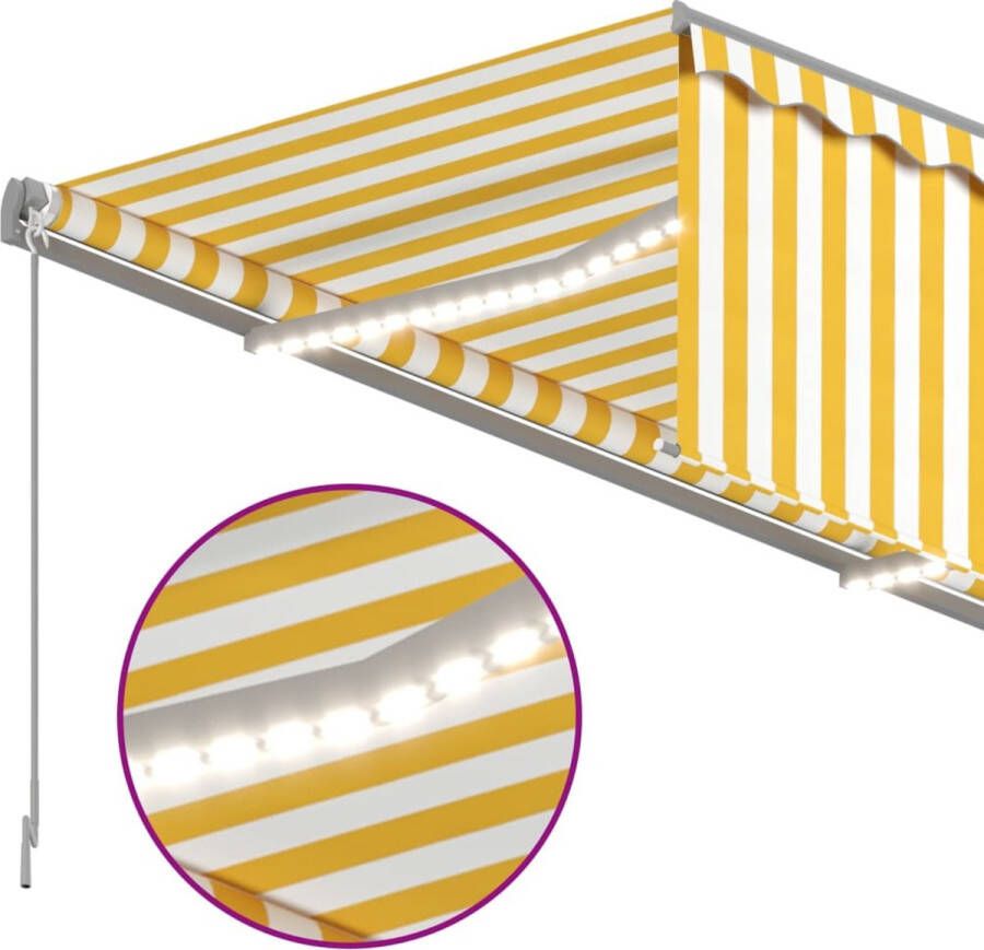 VidaXL -Luifel-met-rolgordijn -LED-en-windsensor-4 5x3-m-geel-en-wit