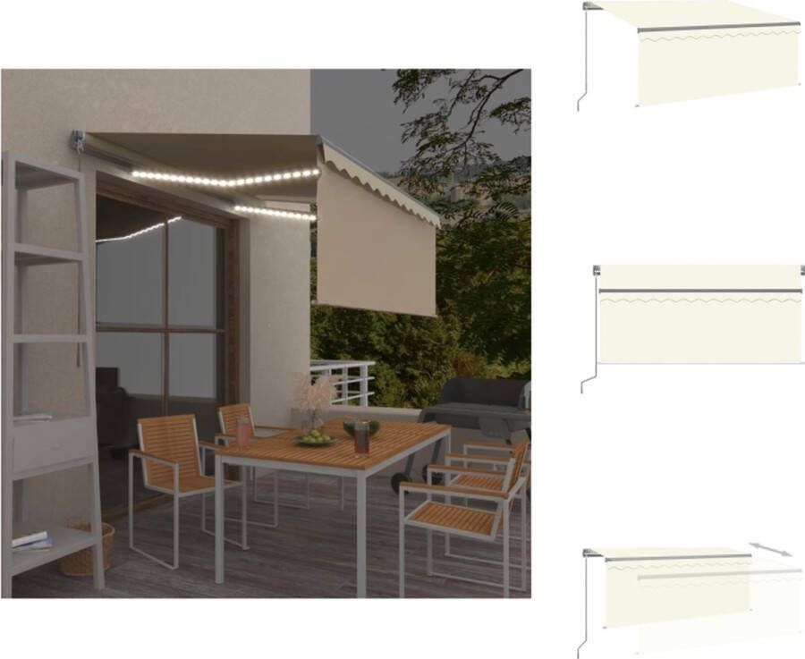 VidaXL Luifel Uitschuifbaar 3x2.5m Antraciet Aluminium Frame Polyester UV- en Waterbestendig Verstelbaar Solar LEDs Rolgordijn Crème Vensterzonwering