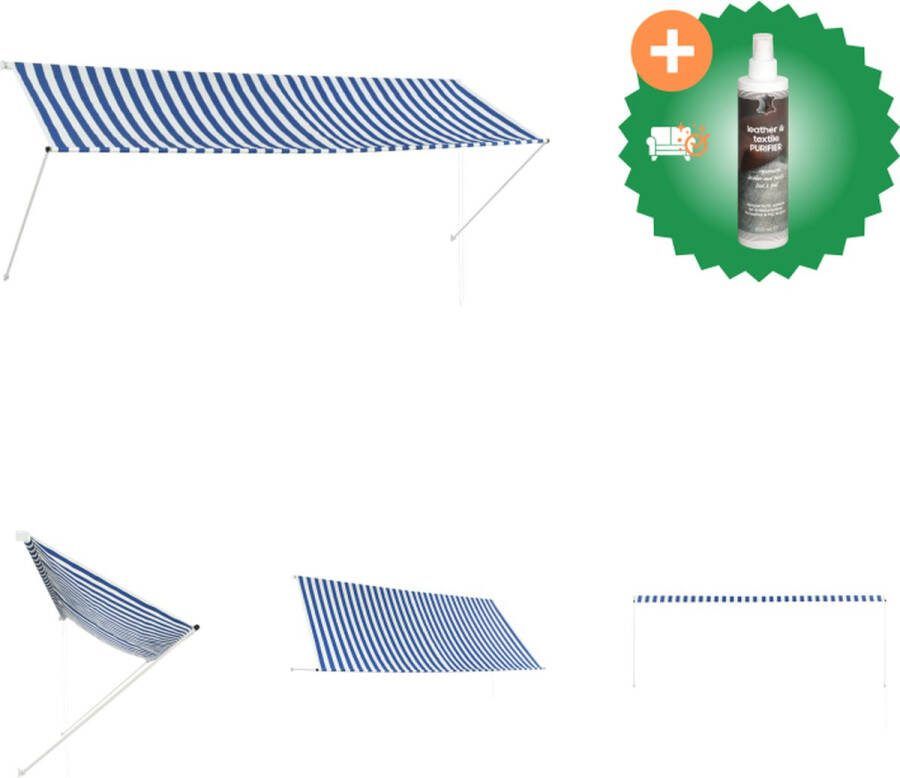 VidaXL Luifel uittrekbaar 350x150 cm blauw en wit Vensterzonwering Inclusief Reiniger