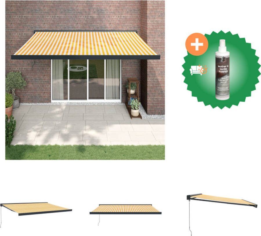 VidaXL Luifel uittrekbaar 4 5x3 m stof en aluminium geel en wit Vensterzonwering Inclusief Reiniger