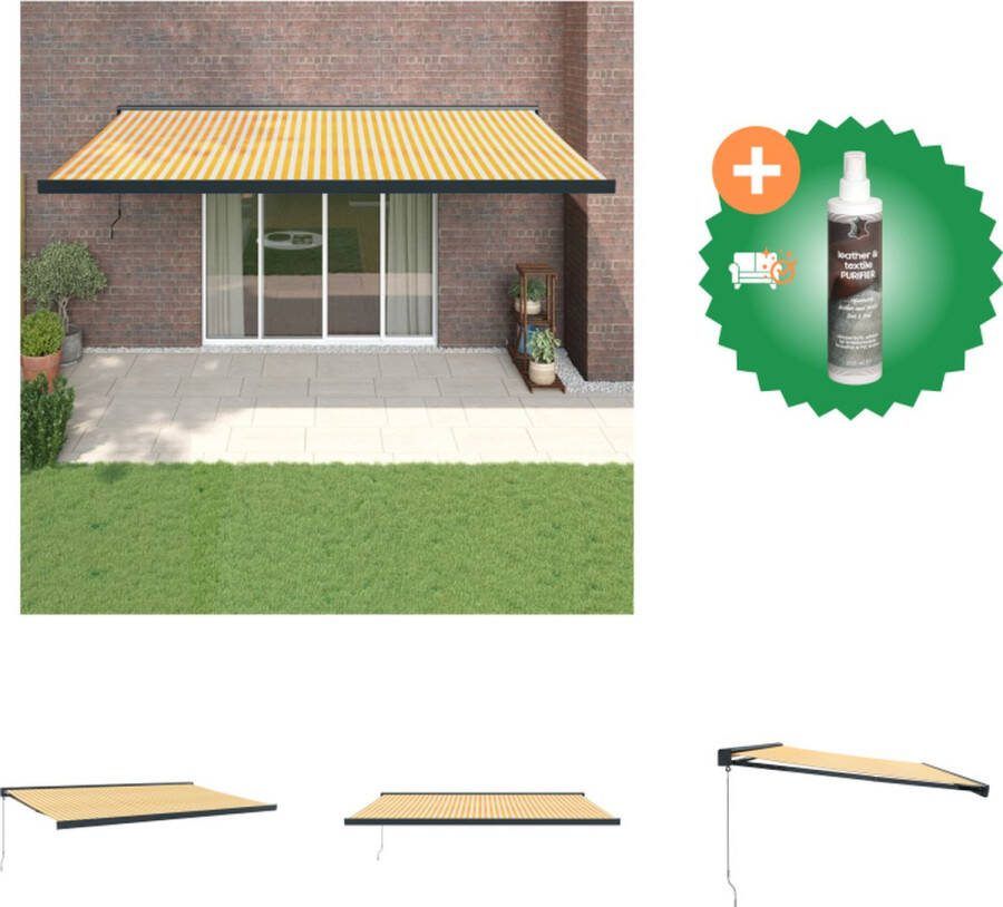 VidaXL Luifel uittrekbaar 5x3 m stof en aluminium geel en wit Vensterzonwering Inclusief Reiniger