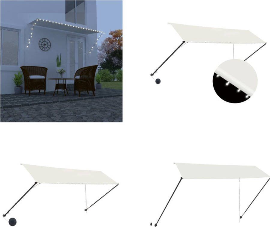 VidaXL Luifel uittrekbaar met LED 350x150 cm crème Luifel Luifels Buitenluifel Buitenluifels