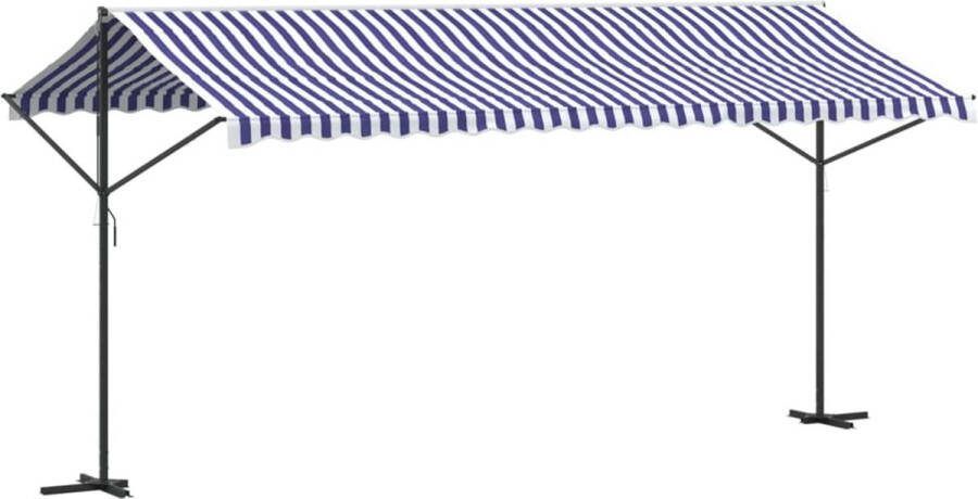 VidaXL Luifel vrijstaand 500x300 cm stof en staal blauw en wit