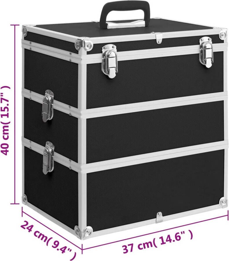 VidaXL -Make-up-koffer-37x24x40-cm-aluminium-zwart