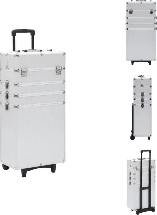VidaXL Make-up trolley Hout ABS Aluminium 37x22x78 cm 4 niveaus uitschuifbare lades 4 afneembare zwenkwielen