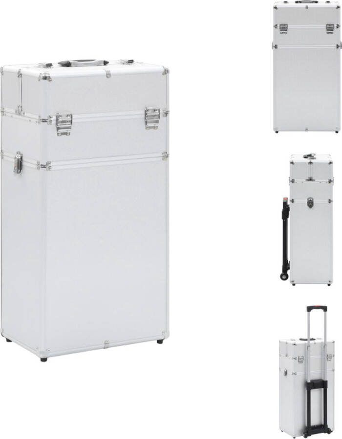 VidaXL Make-up Trolley Hout ABS Aluminium 37x24x74 cm Zilver