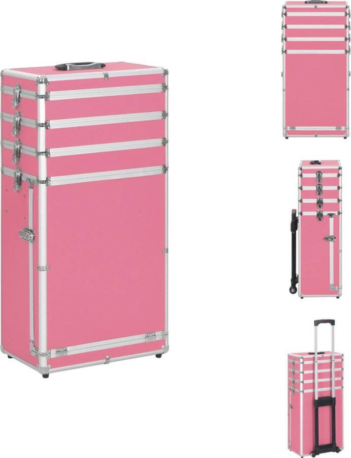 VidaXL Make-up Trolley Houten Beautycase 37 x 24 x 74 cm 4 Niveaus en 1 Lade Roze