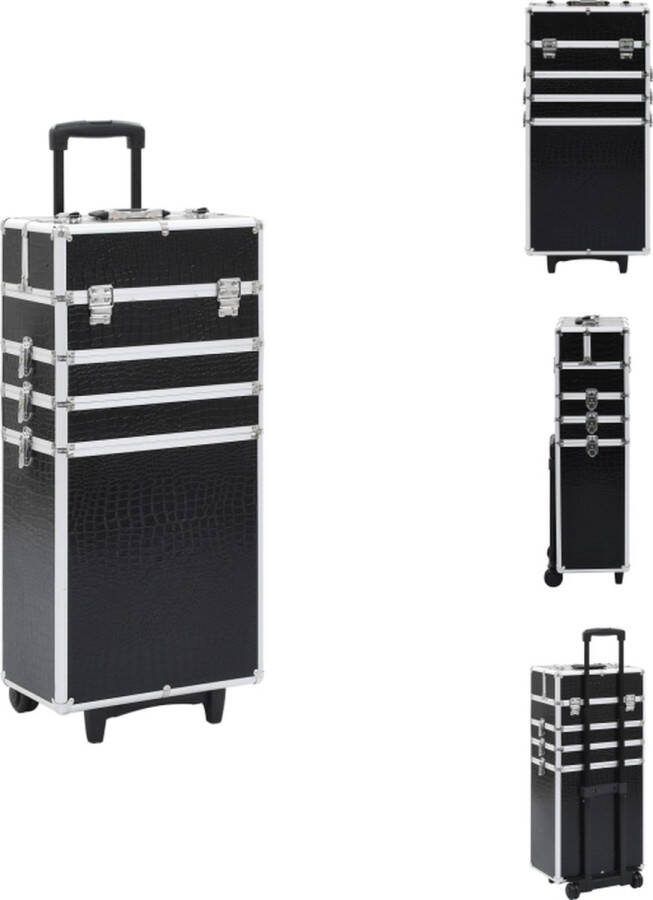 VidaXL Make-up Trolley Houten Beautycase 37x22x78cm Zwart Krokodillenpatroon