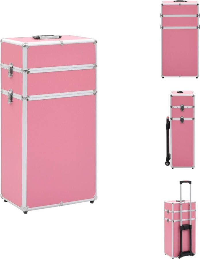 VidaXL Make-up trolley Houten beautycase 37x24x74 cm Roze