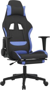 VidaXL Massage gamestoel met voetensteun stof zwart en blauw