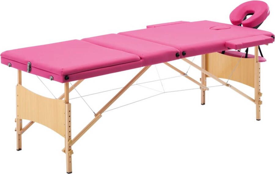 VidaXL Massagetafel inklapbaar 3 zones hout roze