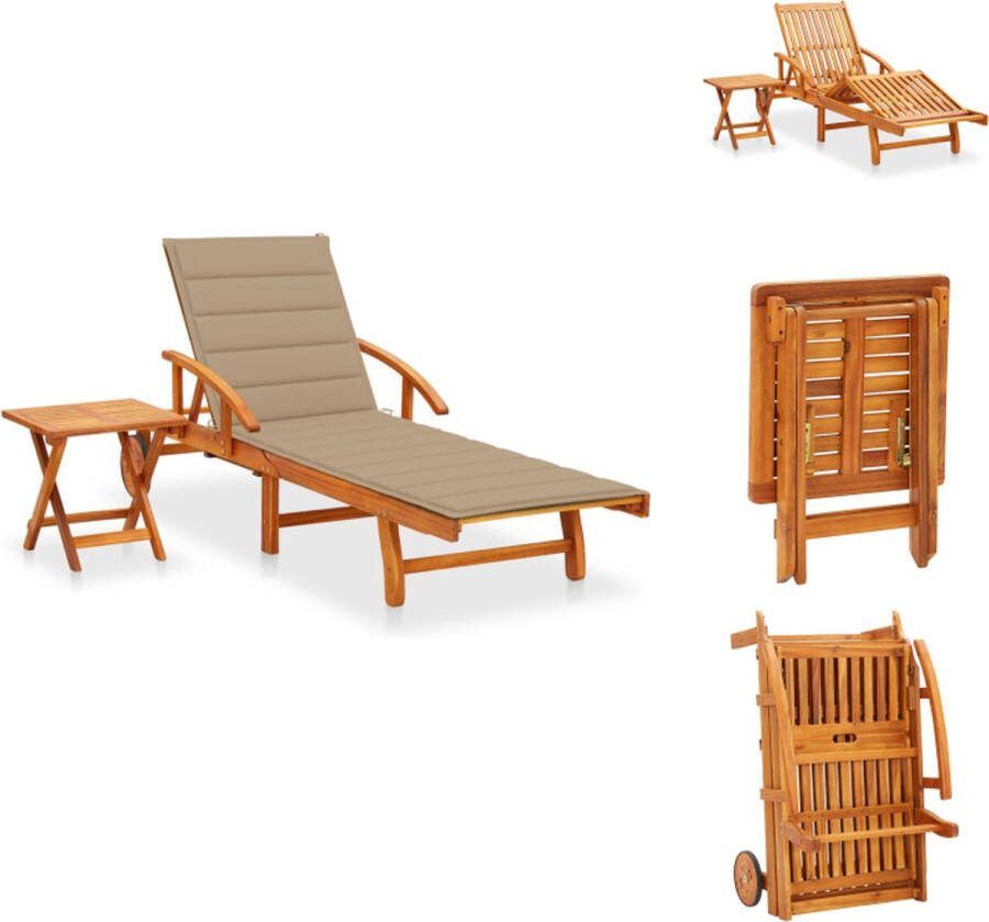 VidaXL Massief Acaciahouten Ligbed Verstelbaar Inclusief Tafel Kussen Beige 200 x 67 x 30 51 62 77 85 cm Ligbed