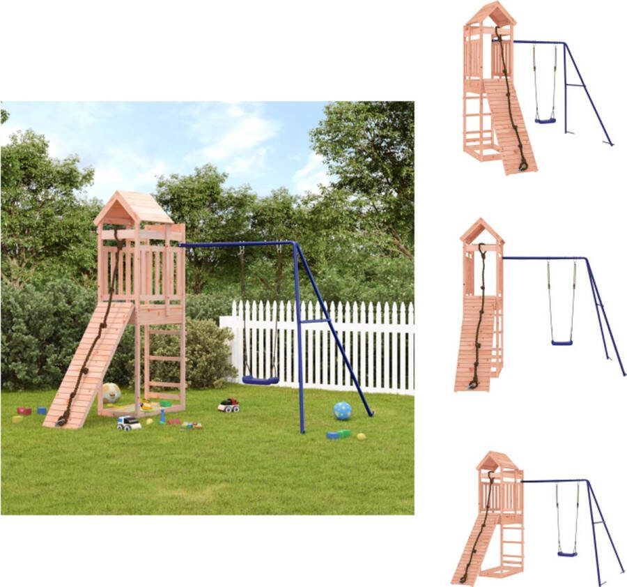 VidaXL Massief douglas Houten Speeltoestel 248x259x238cm Multi-activiteitencentra Inclusief Klimwand en Schommel voor kinderen van 3-8 jaar Max 45kg Speeltoestellencombinatie