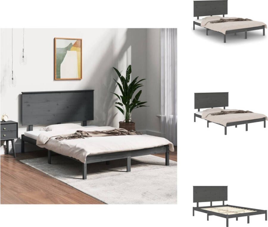 VidaXL Massief Grenenhout Bedframe Grijs 205.5 x 145.5 x 93.5 cm Comfortabel hoofdeinde Bed