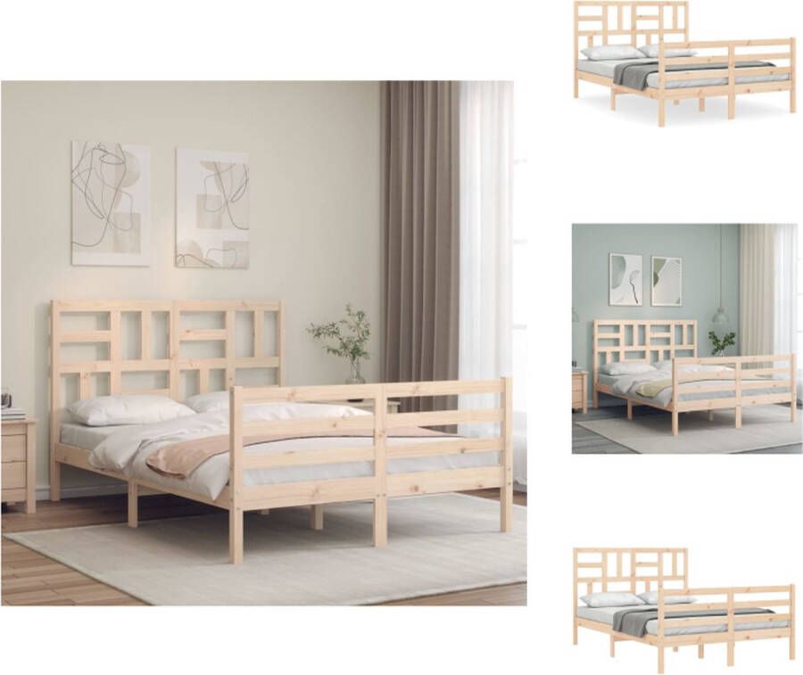 VidaXL Massief Grenenhouten Bedframe 205.5 x 125.5 x 104 cm Multiplex Lattenbodem Bed