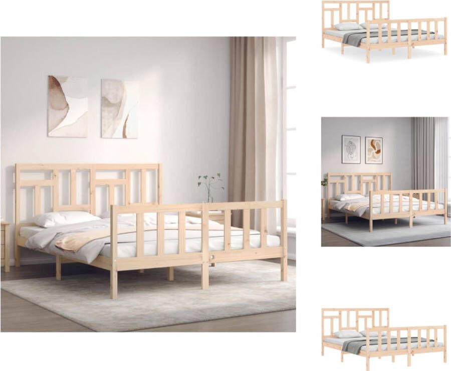 VidaXL Massief grenenhouten bedframe 205.5 x 165.5 x 100 cm Met multiplex lattenbodem Bed