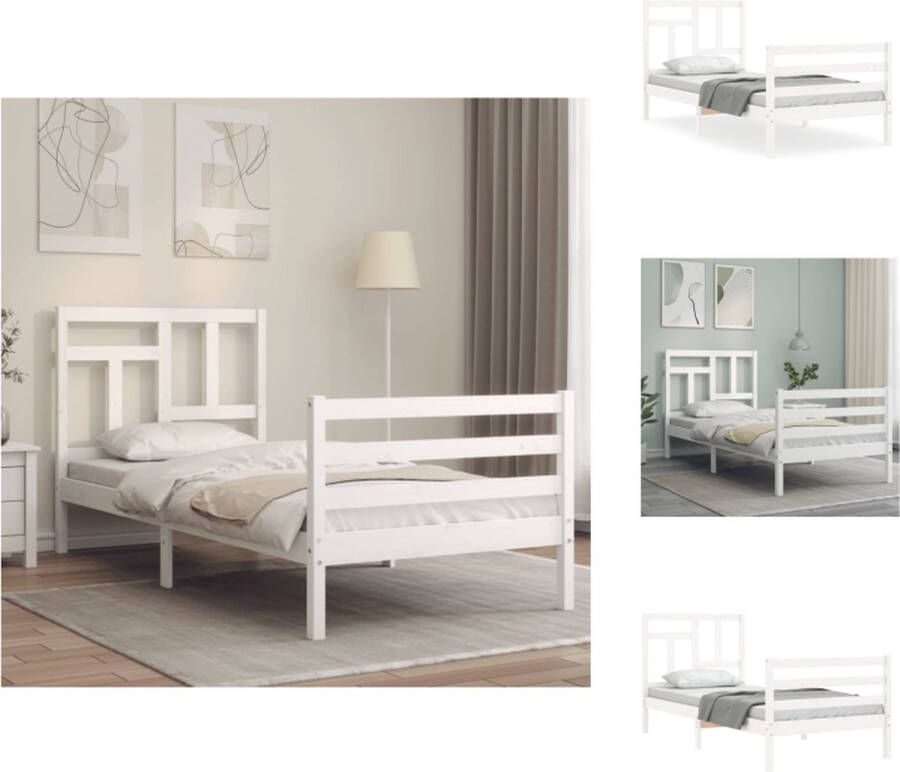 VidaXL Massief grenenhouten bedframe 205.5 x 95.5 x 100 cm wit met multiplex lattenbodem Bed