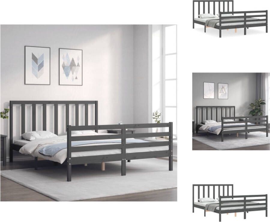 VidaXL Massief Grenenhouten Bedframe Bed 205.5 x 165.5 x 100 cm Multiplex lattenbodem Grijs Bed