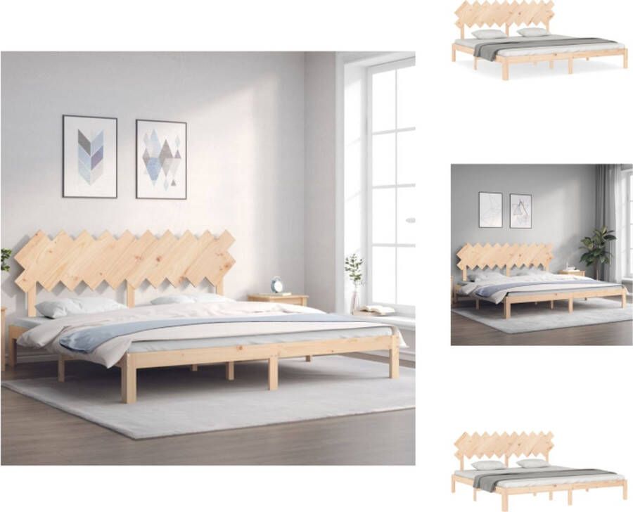 VidaXL Massief Grenenhouten Bedframe Dubbel Bed Multiplex Lattenbodem 203.5 x 203.5 cm Natuurlijke Rustieke Uitstraling Bed