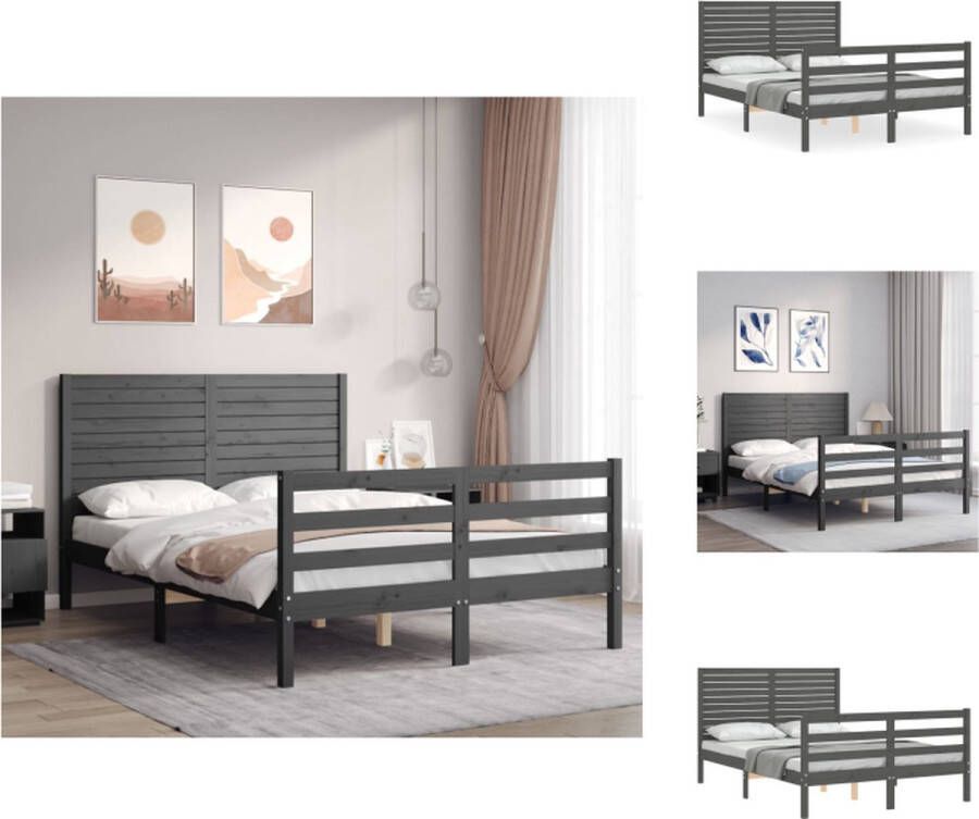 VidaXL Massief Grenenhouten Bedframe Grijs 205.5 x 145.5 x 100 cm Zonder Matras Montage Vereist Bed