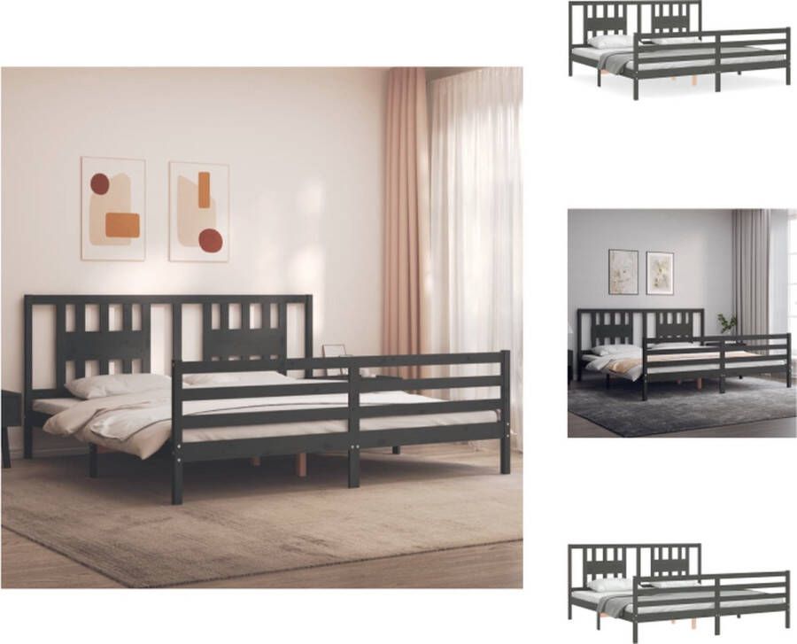 VidaXL Massief Grenenhouten Bedframe Grijs 205.5 x 185.5 x 100 cm Multiplex Lattenbodem Bed