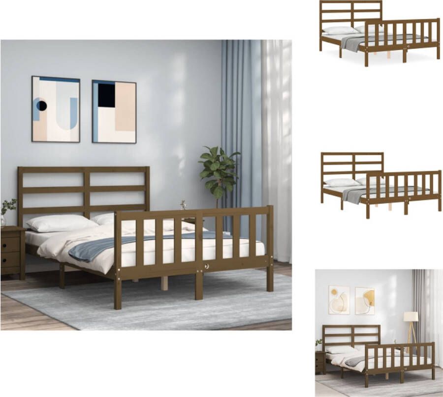 VidaXL Massief Grenenhouten Bedframe Honingbruin 205.5 x 125.5 x 100 cm Multiplex Lattenbodem Bed