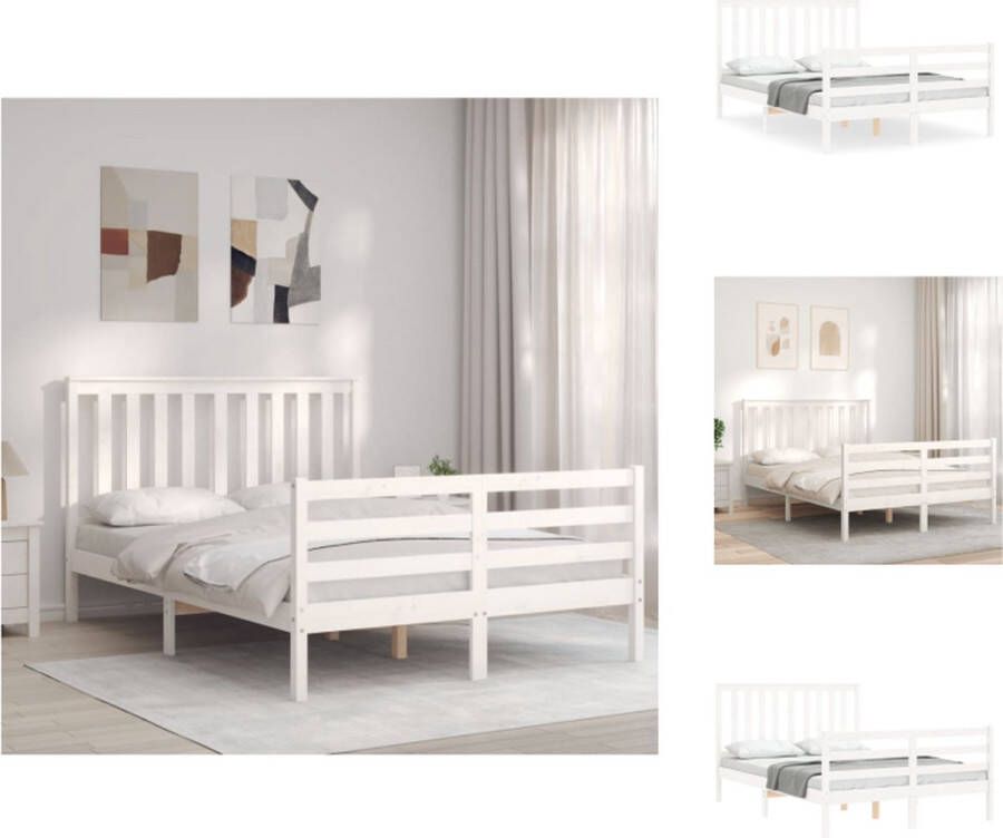 VidaXL Massief grenenhouten bedframe wit 195.5 x 145.5 x 101 cm multiplex lattenbodem Bed