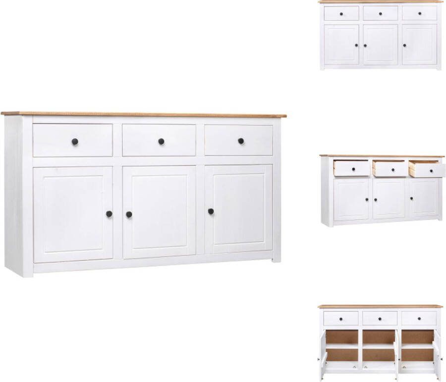 VidaXL Massief Grenenhouten Dressoir 135x40x80cm Wit Natuur Met 3 lades en 3 deuren Eenvoudig te monteren Keukenkast