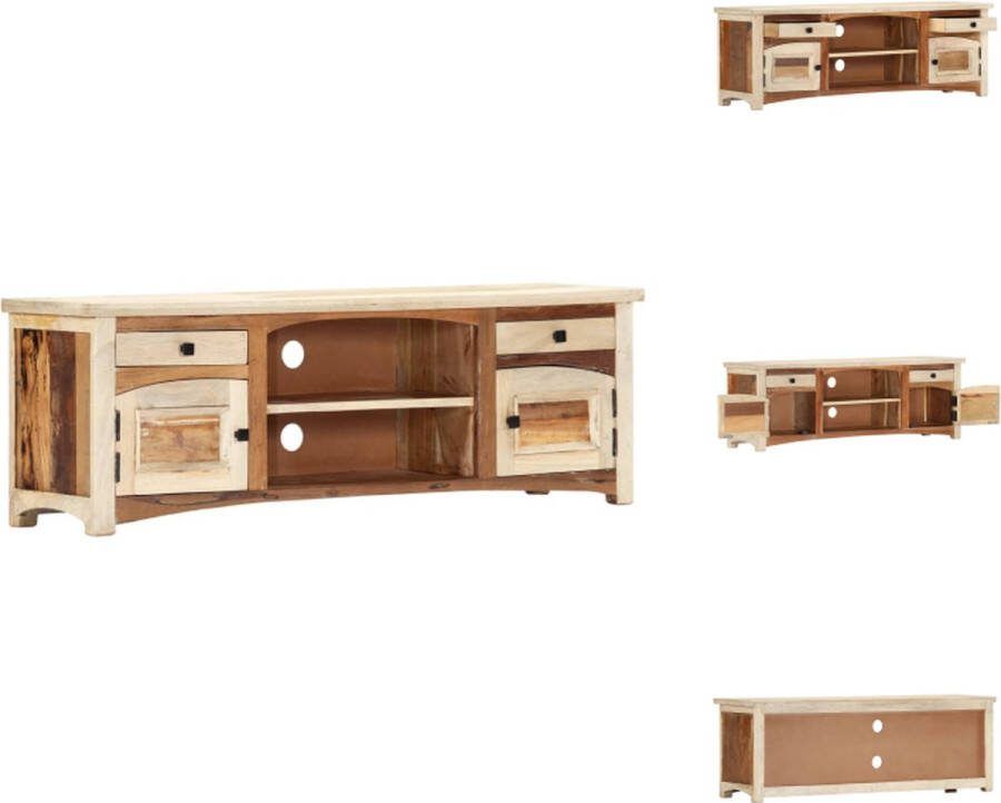 VidaXL Massief Mangohouten TV-kast 120x30x40 cm Gerecycled hout Met 2 deuren 2 lades en 2 vakken Kast