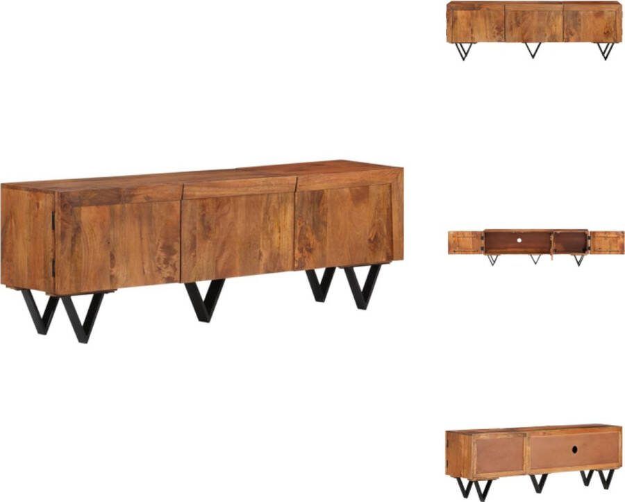 VidaXL Massief mangohouten TV-meubel 140 x 30 x 46 cm Met 3 deuren V-vormige poten Kast